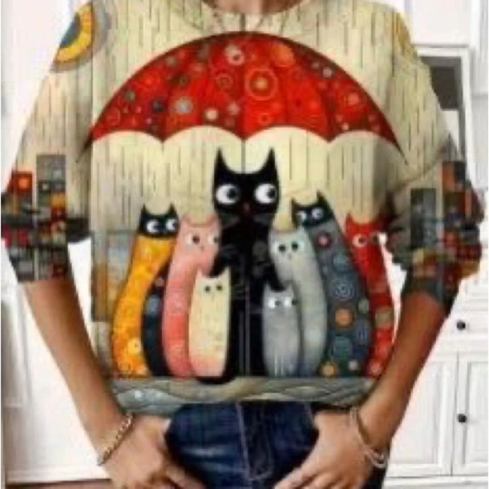 Colorful Cat Print Italian Sweater